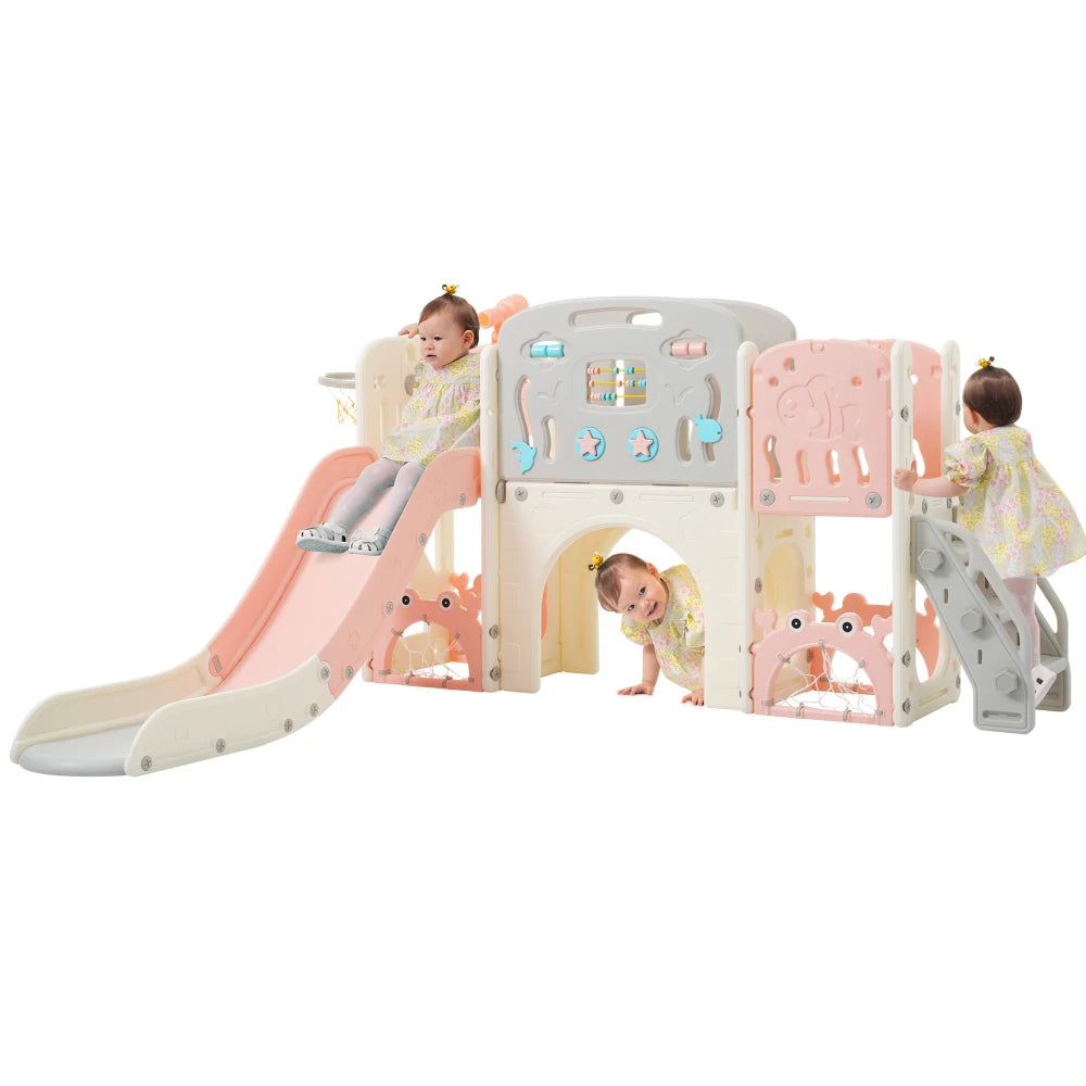 11 in 1 Toddler Slide,  for Ages 1-3 with Basketball Hoop, Playset Structure, Arch Tunnel Telescope