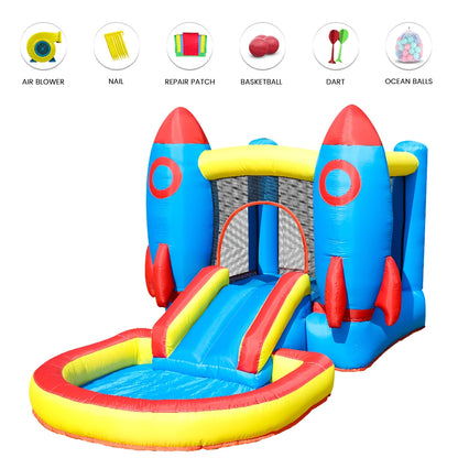 Inflatable Rocket Bounce House Castle Ball Pit for Kids Indoor Outdoor w/Blower