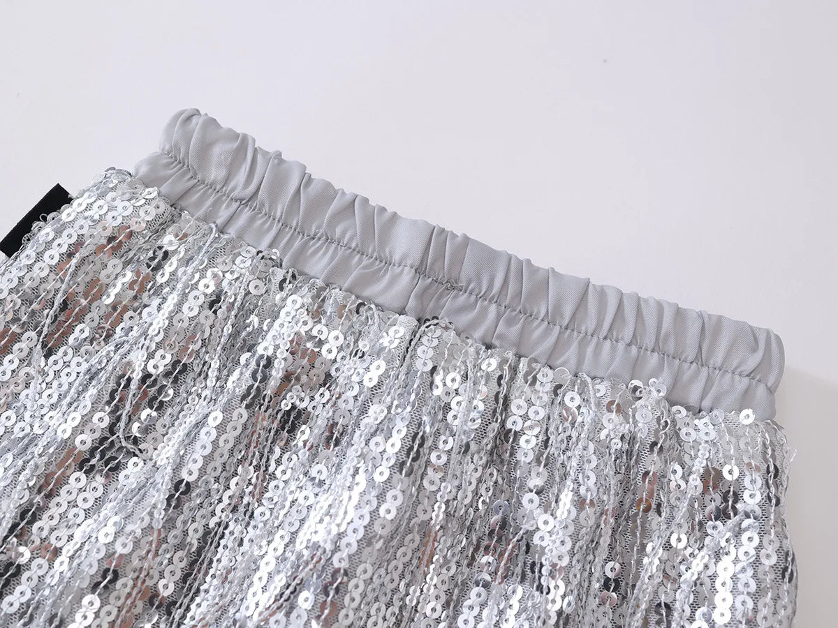 Girls' Tassel Sequined Half Skirt  New Children's Light Luxury Fashionable A-line Skirt