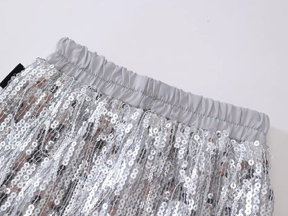 Girls' Tassel Sequined Half Skirt  New Children's Light Luxury Fashionable A-line Skirt