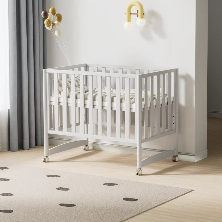 6-in-1 Convertible Mini Crib With Removable Wheels & Mattress, 4 Adjustable Heights, White