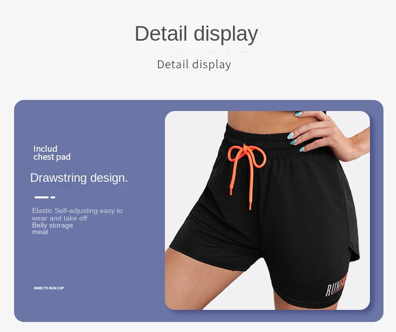 Mermaid Curve Breathable Letter Graphic 2 In 1 Sport Shorts Women Quick Dry Running Shorts Drawstring Waistband Fitness
