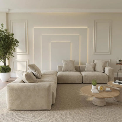 Oversized Modular Sectional Sofa with Ottomans, 5 Seater Corduroy V Shaped Reversible Corner Couch