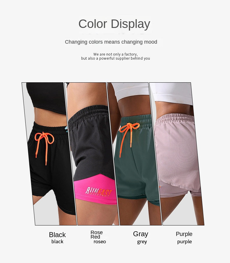 Mermaid Curve Breathable Letter Graphic 2 In 1 Sport Shorts Women Quick Dry Running Shorts Drawstring Waistband Fitness