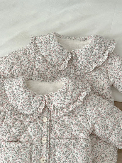 Winter New Baby Girl Warm Coat Cotton Infant Large Lapel Floral Padded Jacket Plus Velvet Thick Kids Cardigan