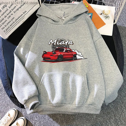 Men Hoodies Drift Jdm Sweatshirt Anime Mazda Print Car Miata Streetwear Men Unisex  Women Hoody