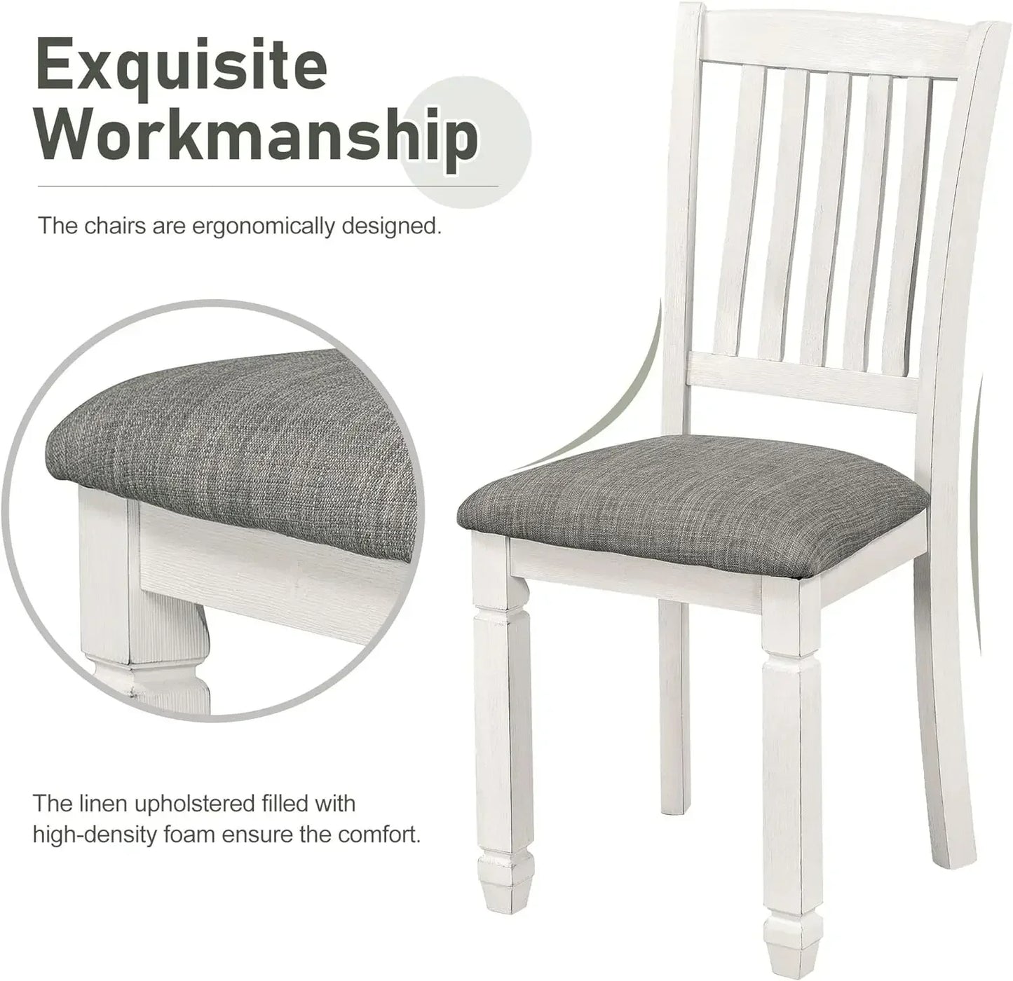 7-Piece Kitchen Dining Table Set for 6, Wood Kitchen Table and 6 Upholstered Chairs with Backrest