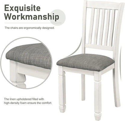 7-Piece Kitchen Dining Table Set for 6, Wood Kitchen Table and 6 Upholstered Chairs with Backrest