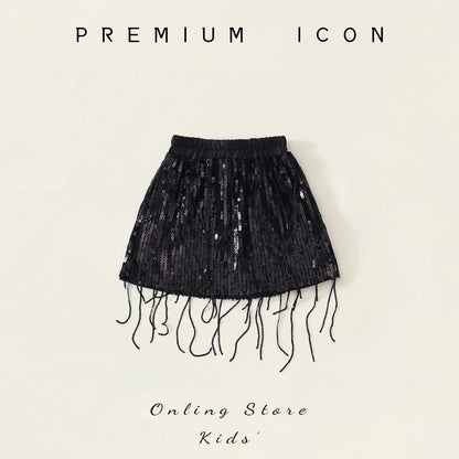 Girls' Tassel Sequined Half Skirt  New Children's Light Luxury Fashionable A-line Skirt