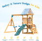 Wooden Swing Set with Dual Swings Slide Rock Climbing Wall Chalkboard Telescope Fort, Backyard Fun for Kids