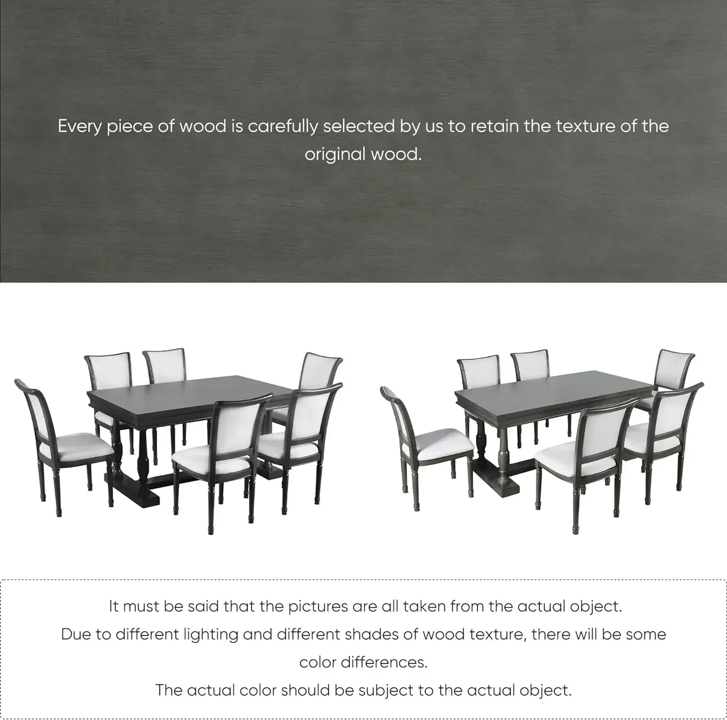 7-Piece Kitchen Dining Table Set for 6, Wood Kitchen Table and 6 Upholstered Chairs with Backrest