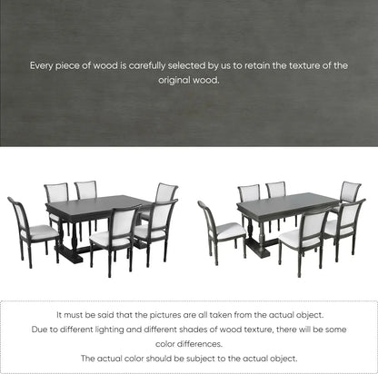 7-Piece Kitchen Dining Table Set for 6, Wood Kitchen Table and 6 Upholstered Chairs with Backrest