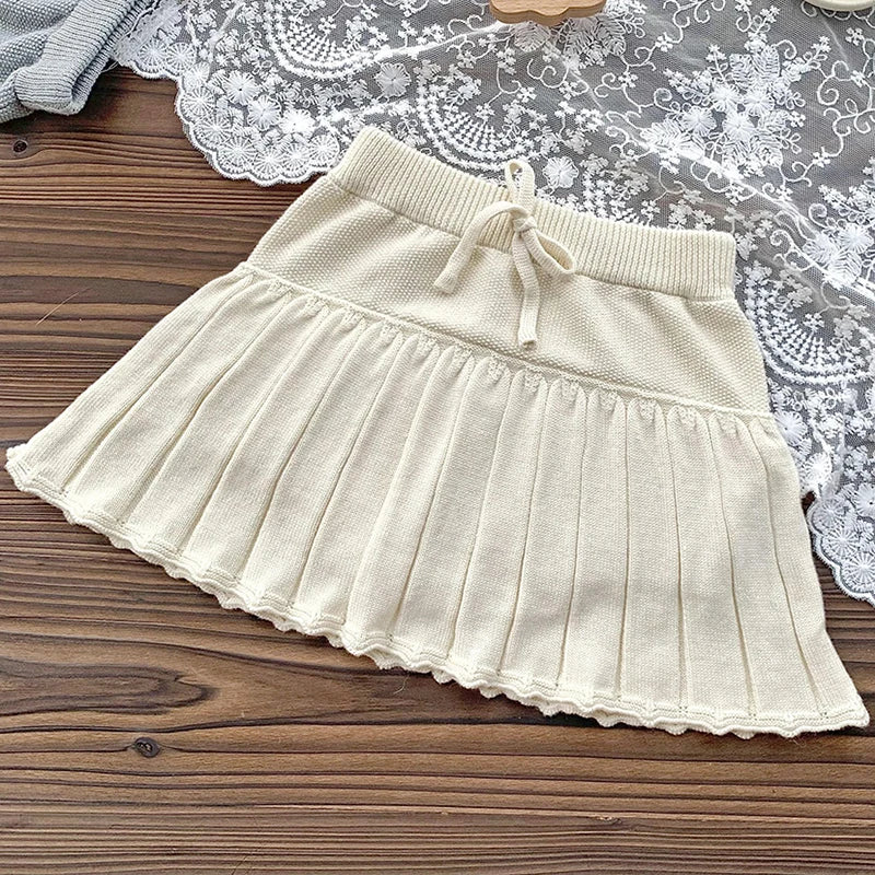 Spring Toddlers Girls Knitted Layered Skirts Ruffles Girls Pleated Skirts