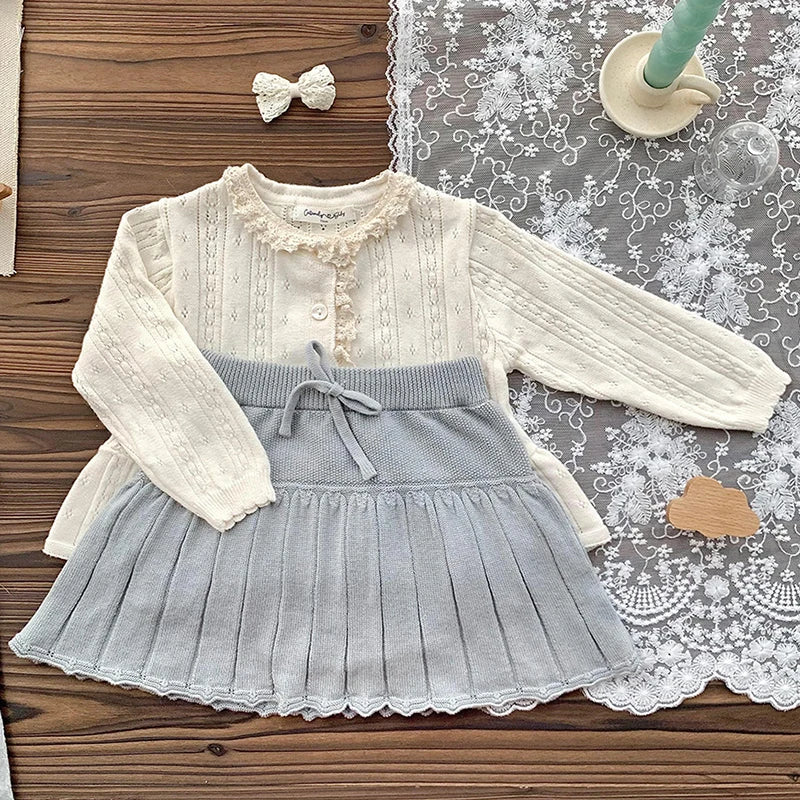 Spring Toddlers Girls Knitted Layered Skirts Ruffles Girls Pleated Skirts