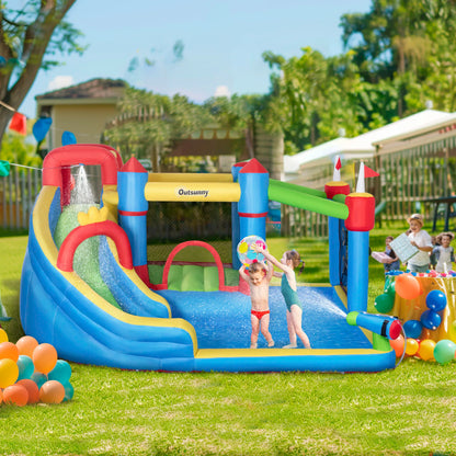 6-in-1 Inflatable Bounce House Outdoors, Inflatable Water Slide for Kids