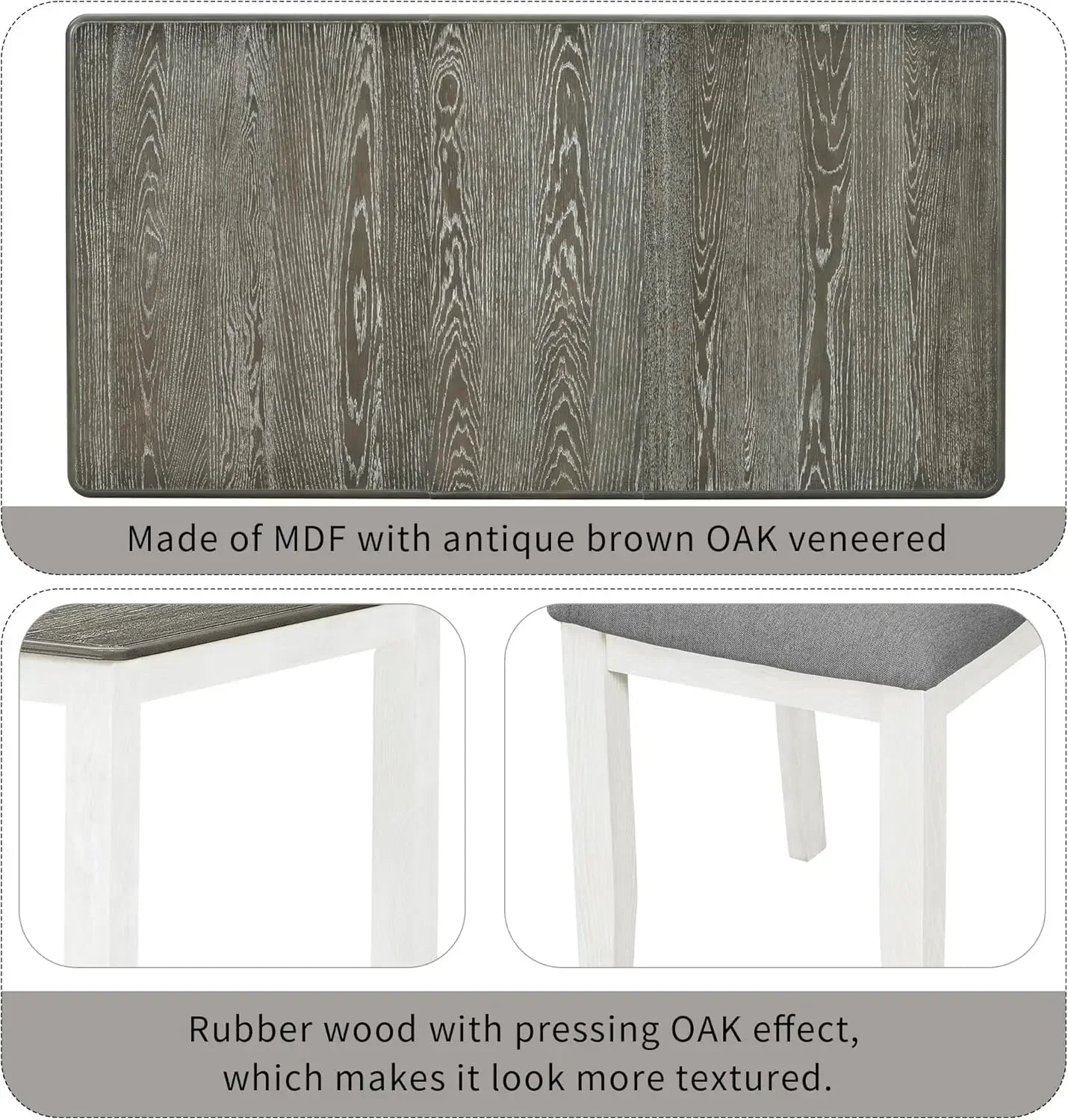 7-Piece Kitchen Dining Table Set for 6, Wood Kitchen Table and 6 Upholstered Chairs with Backrest