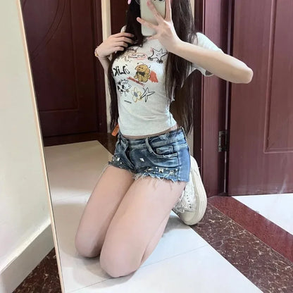 Women's Denim Shorts Luxury Design Youthful Flowy Hot XXL XL