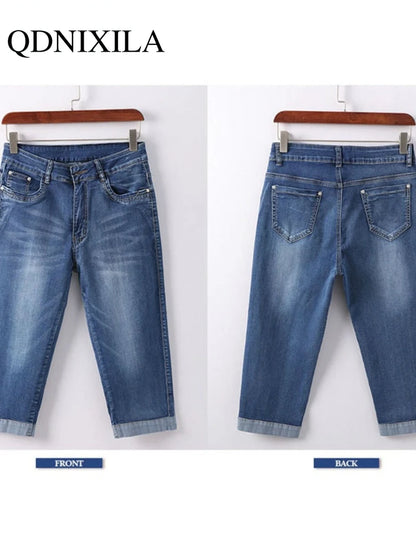 Woman's Jeans Denim Pants Ladies Cropped Trousers Skinny  Knee Length