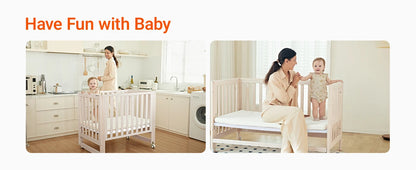 11-in-1 Convertible Baby Crib With Removable Wheels, Washed Natural, 4 Mattress Heights, Pinewood