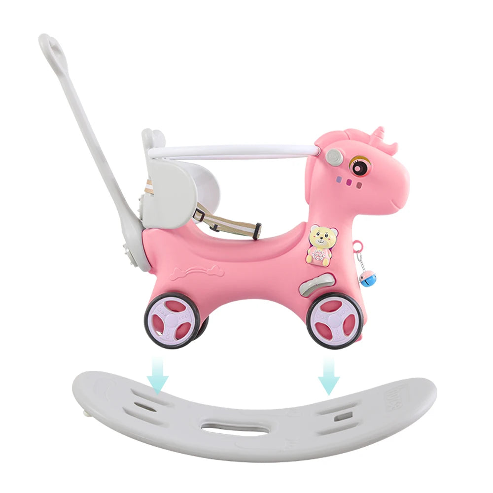 Rocking Horse for Toddlers, Balance Bike Ride On Toys with Push Handle, for Baby Girl or Boy